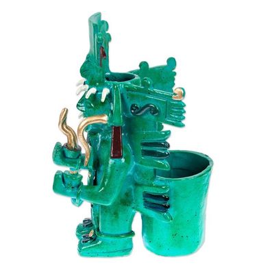 Alternate image for Traditional Mayan Ceremonial Urn-Themed Ceramic Sculpture Mayan Mayapan Urn