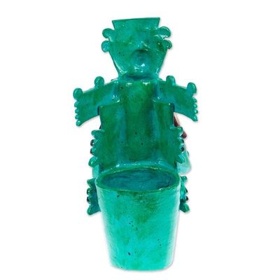 Alternate image for Traditional Mayan Ceremonial Urn-Themed Ceramic Sculpture Mayan Mayapan Urn