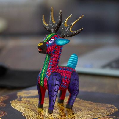 Primary image for Wood Alebrije Deer Figurine Painted by Hand in Mexico Charming Deer