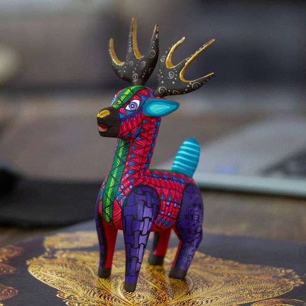Alternate image for Wood Alebrije Deer Figurine Painted by Hand in Mexico Charming Deer