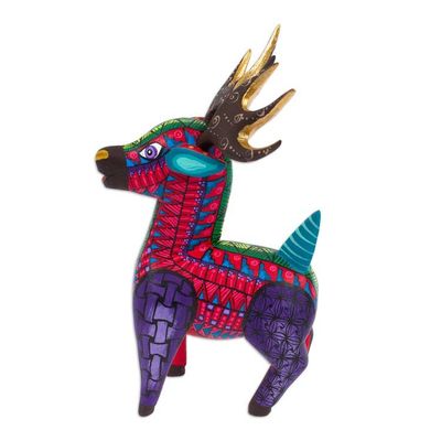 Alternate image for Wood Alebrije Deer Figurine Painted by Hand in Mexico Charming Deer