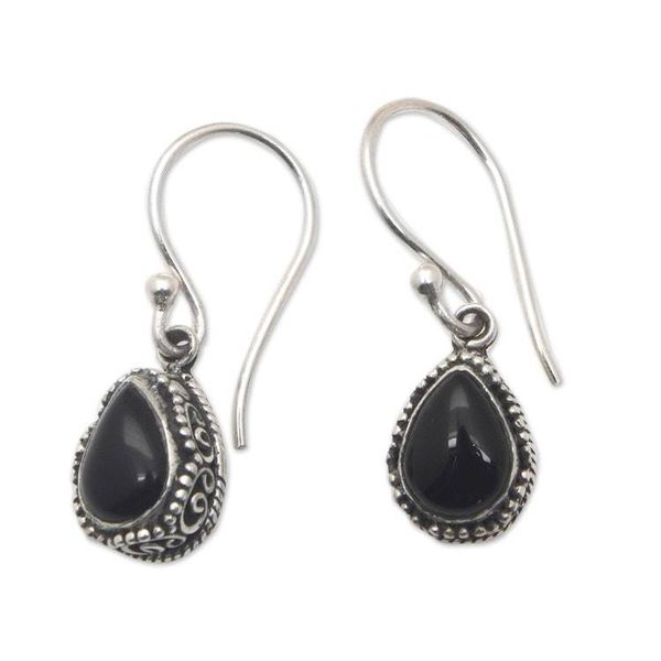 Alternate image for Sterling Silver Dangle Earrings with Drop Onyx Jewels Guardian Drops