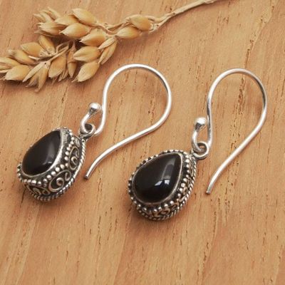 Alternate image for Sterling Silver Dangle Earrings with Drop Onyx Jewels Guardian Drops