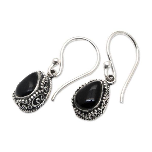 Alternate image for Sterling Silver Dangle Earrings with Drop Onyx Jewels Guardian Drops