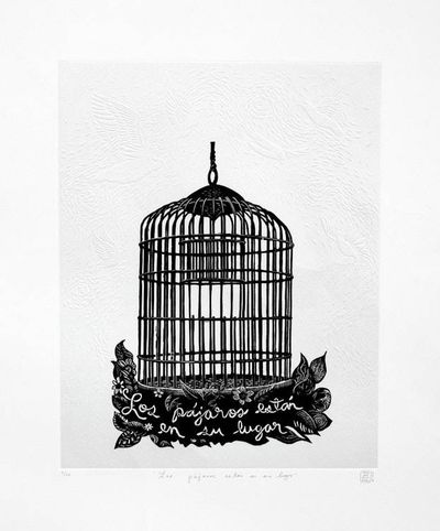 Primary image for Limited Edition Etched Print of a Bird Cage from Mexico The Birds Are In Their Place