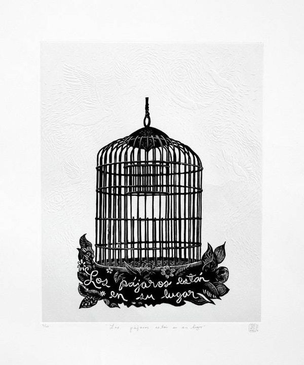Alternate image for Limited Edition Etched Print of a Bird Cage from Mexico The Birds Are In Their Place