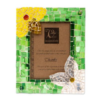 Alternate image for Floral Green Stained Glass Photo Frame from Mexico 5x7 Green Memories
