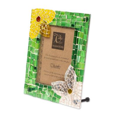 Alternate image for Floral Green Stained Glass Photo Frame from Mexico 5x7 Green Memories