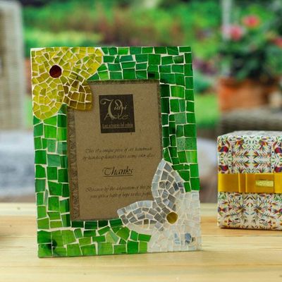Alternate image for Floral Green Stained Glass Photo Frame from Mexico 5x7 Green Memories