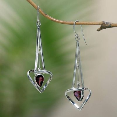 Primary image for Balinese Garnet and Sterling Silver Dangle Earrings Trapeze Artist