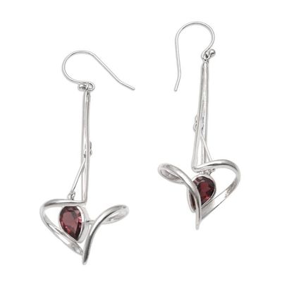 Alternate image for Balinese Garnet and Sterling Silver Dangle Earrings Trapeze Artist