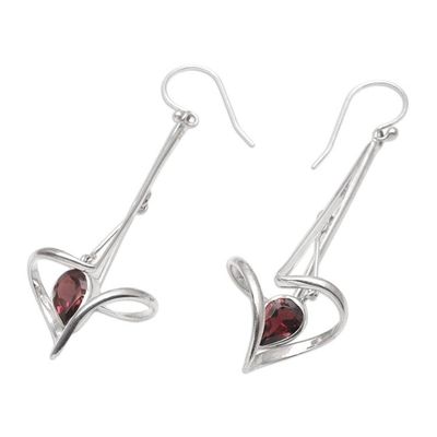 Alternate image for Balinese Garnet and Sterling Silver Dangle Earrings Trapeze Artist