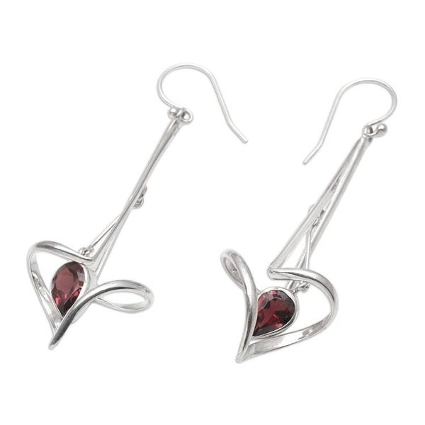 Alternate image for Balinese Garnet and Sterling Silver Dangle Earrings Trapeze Artist