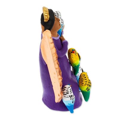 Alternate image for Hand-Painted Ceramic Sculpture of Angel with Parrots Angel with Parrots