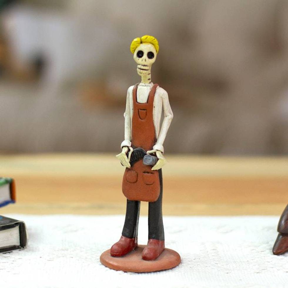 Artisan Crafted Skeletal Barber Sculpture 'Barber Catrin'