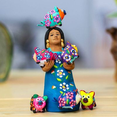 Primary image for Hand-Painted Ceramic Sculpture of Mexican Woman with Piglets Woman with Piggies
