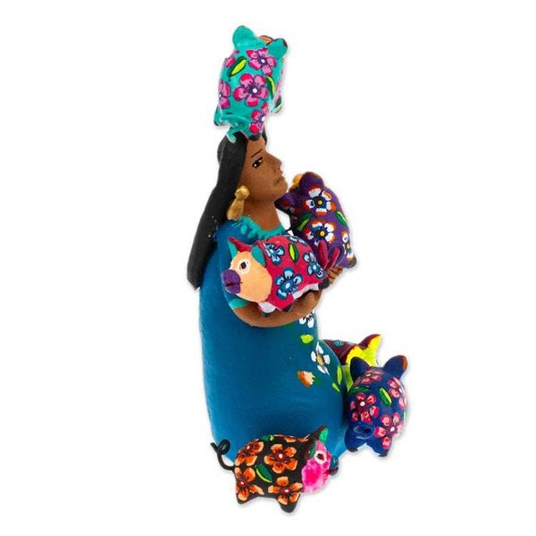 Alternate image for Hand-Painted Ceramic Sculpture of Mexican Woman with Piglets Woman with Piggies