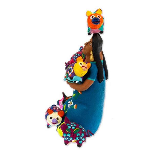 Alternate image for Hand-Painted Ceramic Sculpture of Mexican Woman with Piglets Woman with Piggies