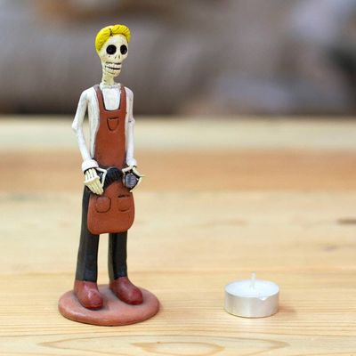 Alternate image for Artisan Crafted Skeletal Barber Sculpture Barber Catrin