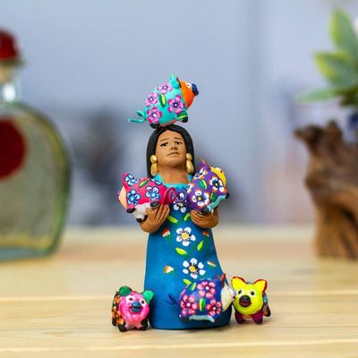 Alternate image for Hand-Painted Ceramic Sculpture of Mexican Woman with Piglets Woman with Piggies