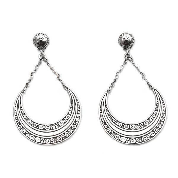 Alternate image for Sterling Silver Crescent Dangle Earrings from Bali Buddha Crescents