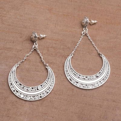 Alternate image for Sterling Silver Crescent Dangle Earrings from Bali Buddha Crescents