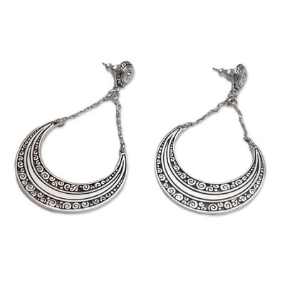 Alternate image for Sterling Silver Crescent Dangle Earrings from Bali Buddha Crescents