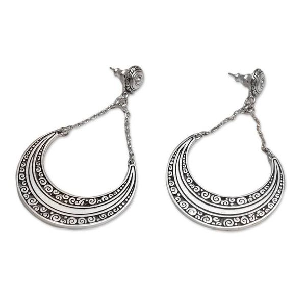 Alternate image for Sterling Silver Crescent Dangle Earrings from Bali Buddha Crescents