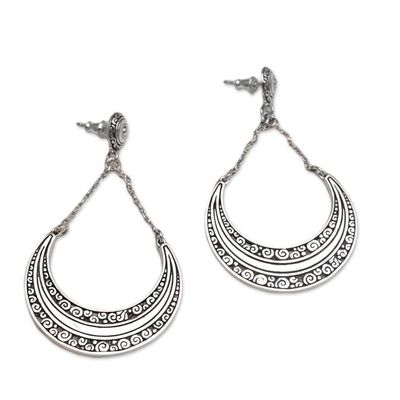 Alternate image for Sterling Silver Crescent Dangle Earrings from Bali Buddha Crescents