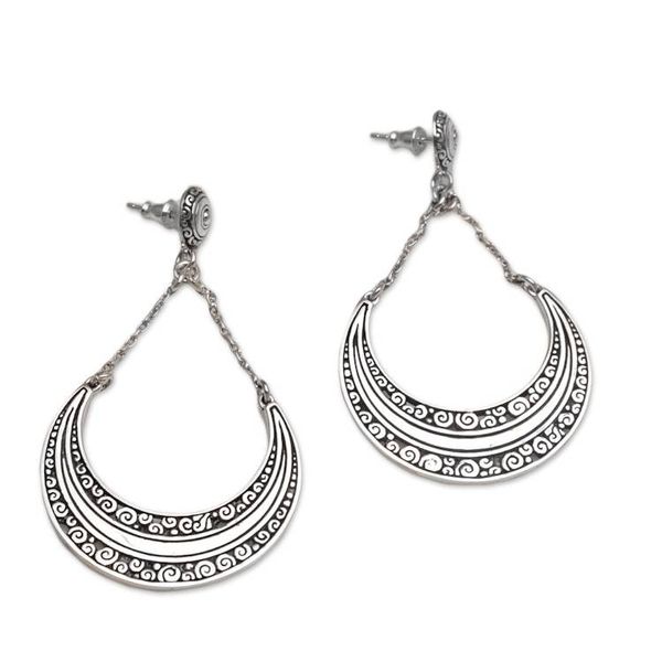 Alternate image for Sterling Silver Crescent Dangle Earrings from Bali Buddha Crescents