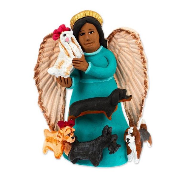 Alternate image for Ceramic Sculpture of Angel with Dogs Painted by Hand Angel with Dogs