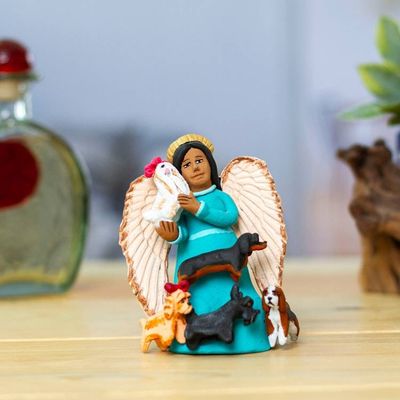 Alternate image for Ceramic Sculpture of Angel with Dogs Painted by Hand Angel with Dogs