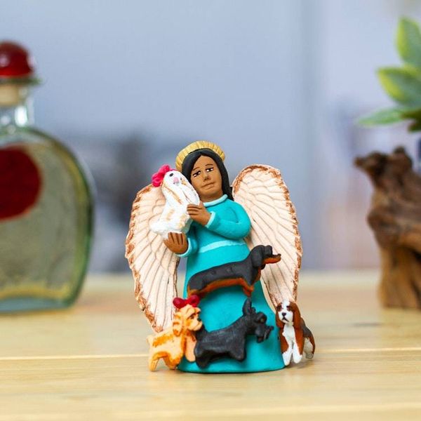 Alternate image for Ceramic Sculpture of Angel with Dogs Painted by Hand Angel with Dogs