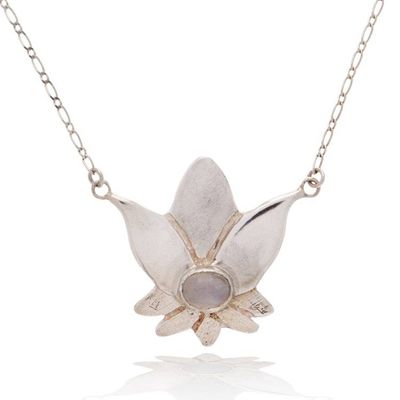 Alternate image for Rainbow Moonstone Sterling Silver Flower Necklace Virgo Lotus