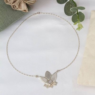 Alternate image for Rainbow Moonstone Sterling Silver Flower Necklace Virgo Lotus