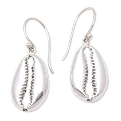 Alternate image for Sterling Silver Cowry Shell Dangle Earrings from Bali Cowry Shell