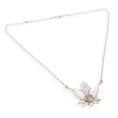 Alternate image for Rainbow Moonstone Sterling Silver Flower Necklace Virgo Lotus