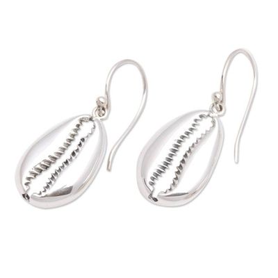 Alternate image for Sterling Silver Cowry Shell Dangle Earrings from Bali Cowry Shell