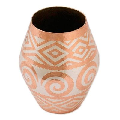 Alternate image for Spiral Motif Silver Accented Copper Vase from Mexico Ancient Pottery