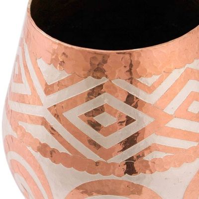 Alternate image for Spiral Motif Silver Accented Copper Vase from Mexico Ancient Pottery