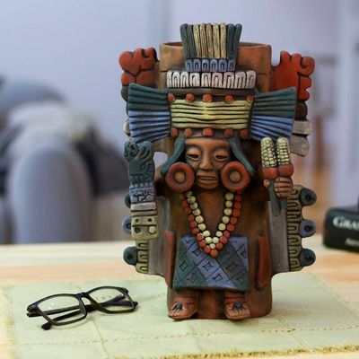 Alternate image for Hand-Painted Folk Art Maya Ceramic Decorative Vase Maya Urn