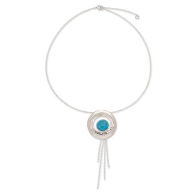 Alternate image for Hammered and Polished Recon Turquoise Pendant Necklace Lagoon Glance