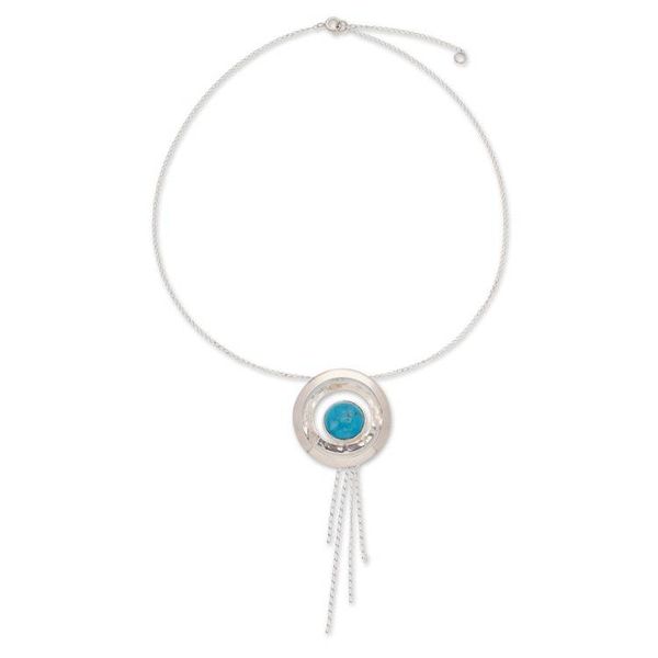 Alternate image for Hammered and Polished Recon Turquoise Pendant Necklace Lagoon Glance