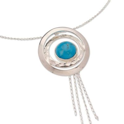 Alternate image for Hammered and Polished Recon Turquoise Pendant Necklace Lagoon Glance