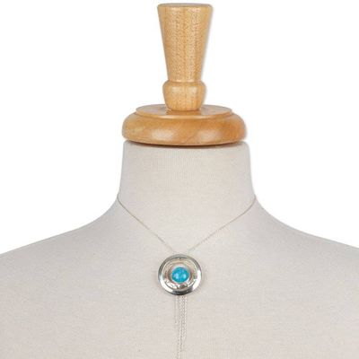 Alternate image for Hammered and Polished Recon Turquoise Pendant Necklace Lagoon Glance