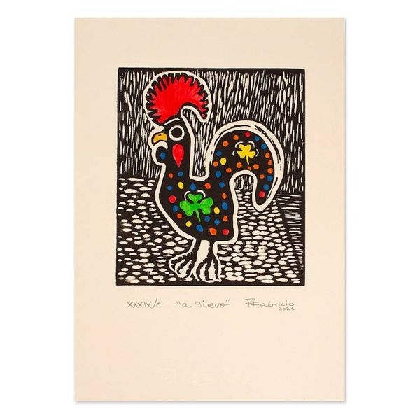 Alternate image for Mexican-Made Signed Limited Edition Rooster Woodcut Print Eggcellent