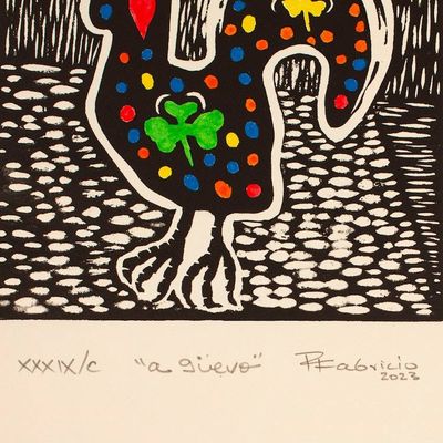 Alternate image for Mexican-Made Signed Limited Edition Rooster Woodcut Print Eggcellent