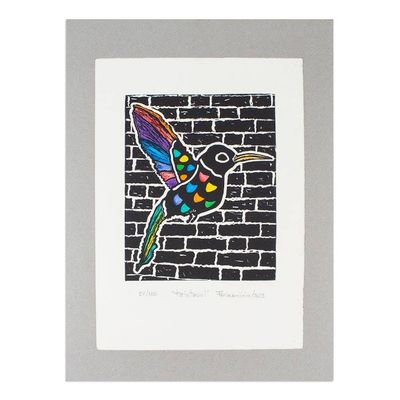 Alternate image for Signed Hummingbird-Themed Xylograph Print from Mexico Tzintzuni