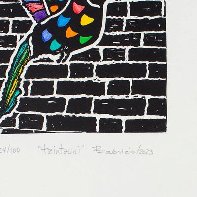 Alternate image for Signed Hummingbird-Themed Xylograph Print from Mexico Tzintzuni