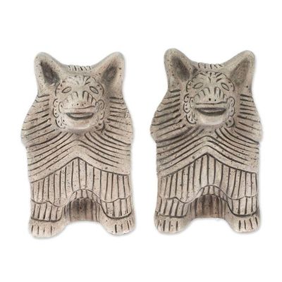 Alternate image for 2 Ceramic Aztec Replica Wild Dog Statuettes Mexico Pair Coyote Battalion